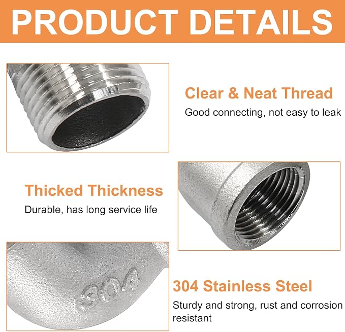 2Pcs 304 Stainless Steel 90 Degree Elbow Fittings, 3/4" NPT | Female x Male - Image 3