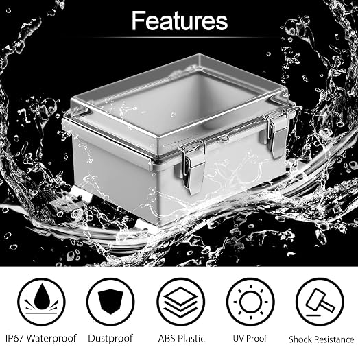 Electrical Box, IP67 Waterproof Hinged Clear Cover Stainless Steel Latch - Image 3