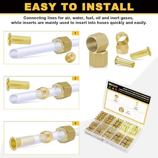 Siptenk 180PCS 1/4" Brass Compression Sleeves Ferrules & Inserts & Nuts | - Image 4