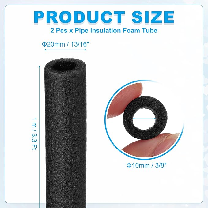 PATIKIL Pipe Insulation Foam Tube 3/8" x 3.3FT x 13/16" Black 2 Pcs | Heat - Image 2