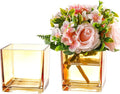 Square Amber Glass Vases Set of 2, Flower Vases by MARTAGE