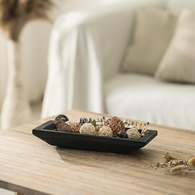 Hanobe Wood Decorative Bowl for Coffee Table Entryway Decor, Rustic Black | - Image 6