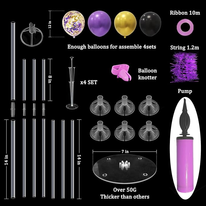 ZJDHPTY Halloween Decorations, 4Set Purple Black Gold Balloon Stand Kit | - Image 3