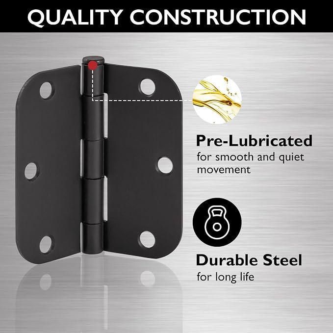 Design House Interior Door Hinge, Matte Black | 5/8" Radius, Traditional - Image 4