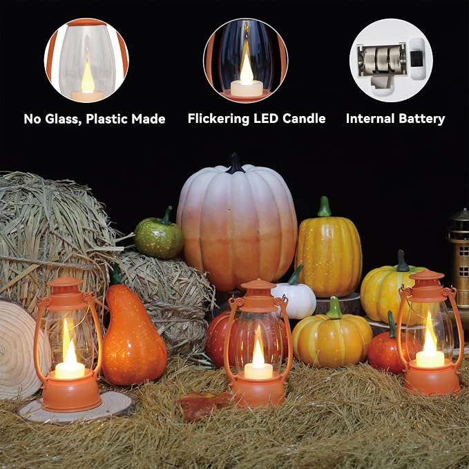 12Pcs Orange Mini Lanterns for Fall Halloween Thanksgiving & Western Camping - Image 5