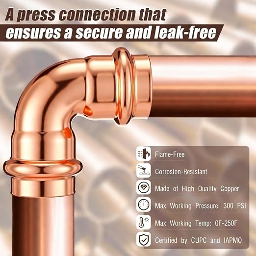 Therwen 10 Pcs 3/4 Inch Copper Pipe Press Fittings, 90 Degree Elbow Coupling - Image 5
