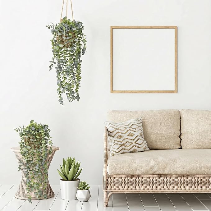 Artificial Hanging Plants in Woven Basket - Image 2