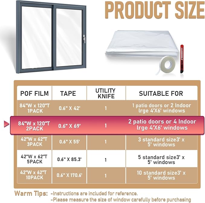 Large Patio Door Shrink Film Window Insulation Kit Cuttable - Image 3