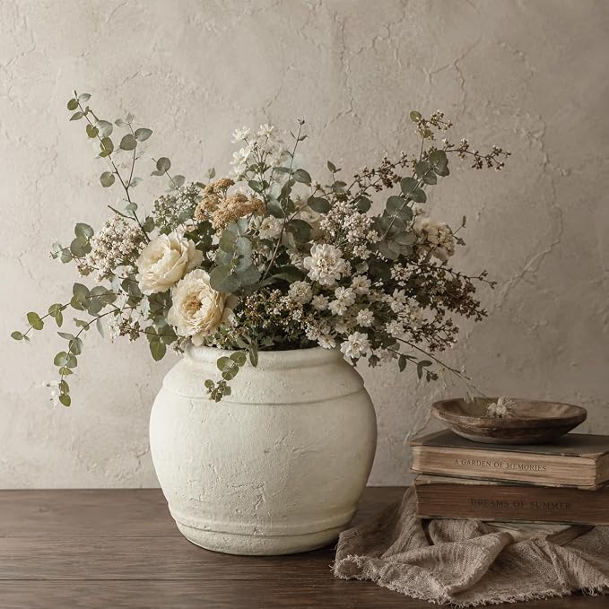 Briful Rustic Ceramic Farmhouse Vase, 5.9" Vintage Textured Pottery Jar | - Image 5