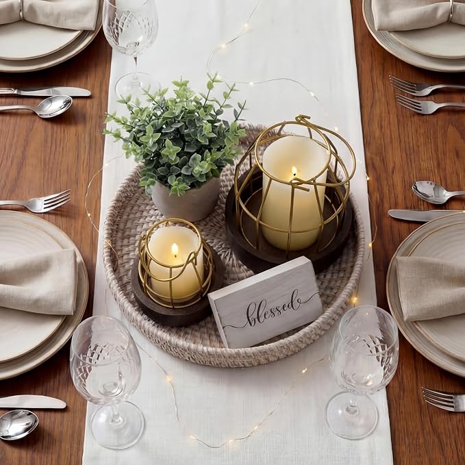Modern Rustic Farmhouse Candle Lantern Set of 5, Burlywood | Decorative - Image 4