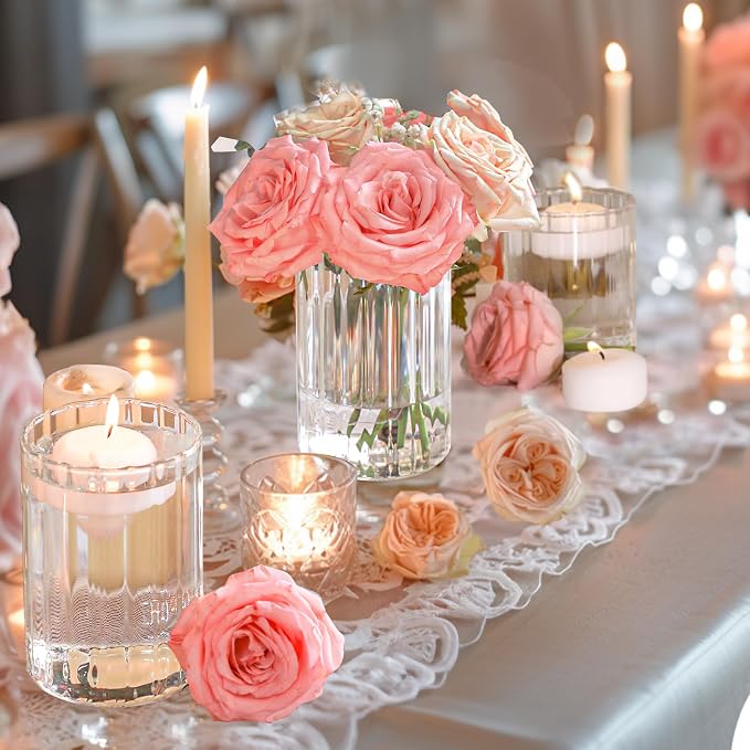 ComSaf Glass Cylinder Vases 12 Pcs 6 Inch Tall, Hurricane Floating Candle - Image 2