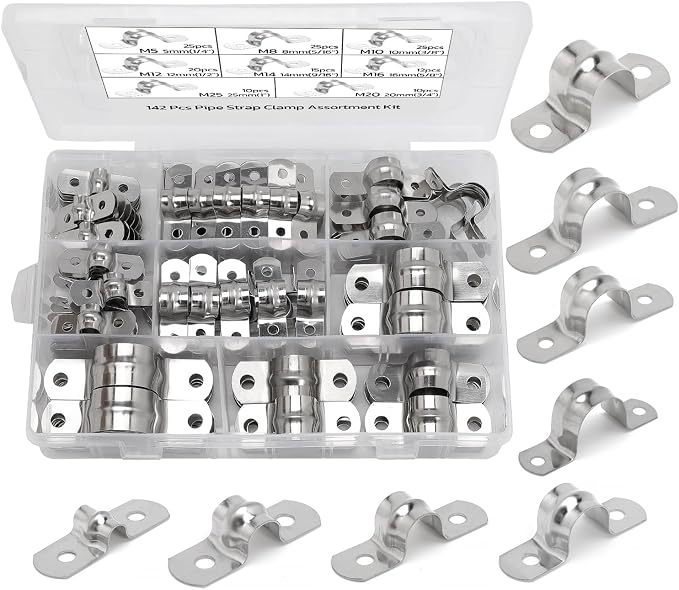 142 PCS 304 Stainless Steel Rigid Pipe Strap Two Hole Cable Strap u Bracket by Nayciiy