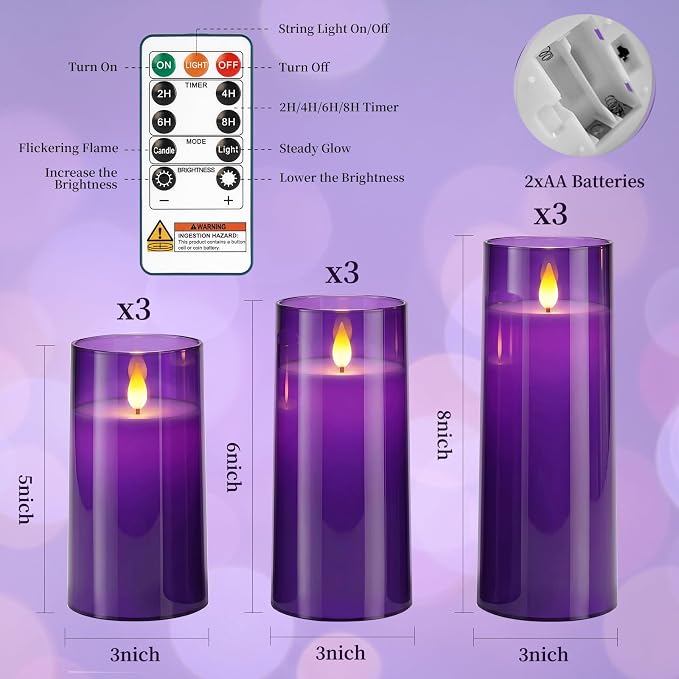Homemory Purple Flickering Flameless Candles, Battery Operated Acrylic LED - Image 8