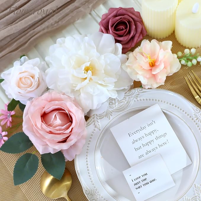 Artificial Flowers Combo Pink Flowers Mix Silk Flowers Dahlia Roses - Image 5