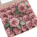 Artificial Flowers 50pcs Real Looking Dusty Rose Foam Fake Roses by Floroom