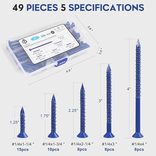 CHENGFIX Concrete Screws Kit, 5 Sizes, Flat Head, Torx Drive, - Image 2