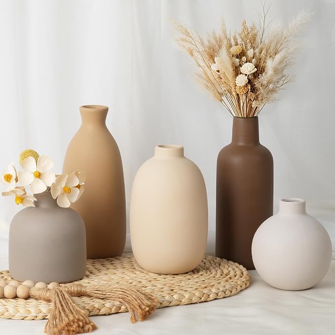 Modern Ceramic Vase Set of 5, Vases Home Decor Rustic Farmhouse Decorative | by CUCUMI