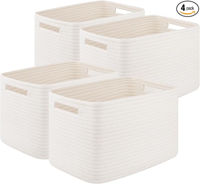 OIASKET 4Packs Natural Cotton Rope Storage Baskets by OIASKET
