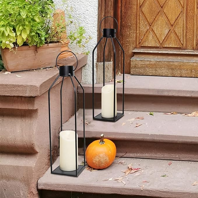 HPC Decor 22'' 19'' Lanterns Decorative w/ Flickering Timer Candles- Large Tall - Image 3