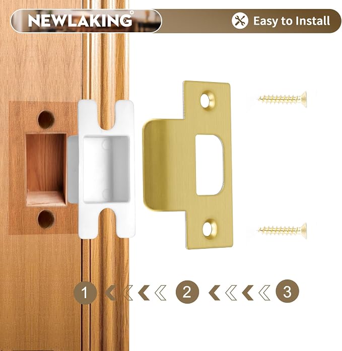 T-Shape Door Strike Plate, Satin Brass, 2-1/8'' Hole Spacing | Door Frame - Image 3