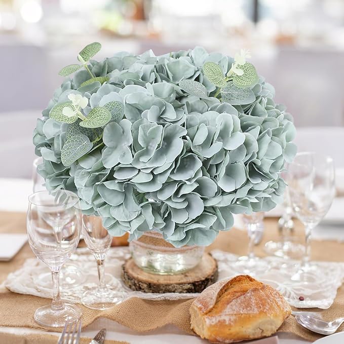 AVIVIHO 65pcs Fake Flowers Sage Green Hydrangea Artificial Flowers Bulk Silk - Image 2