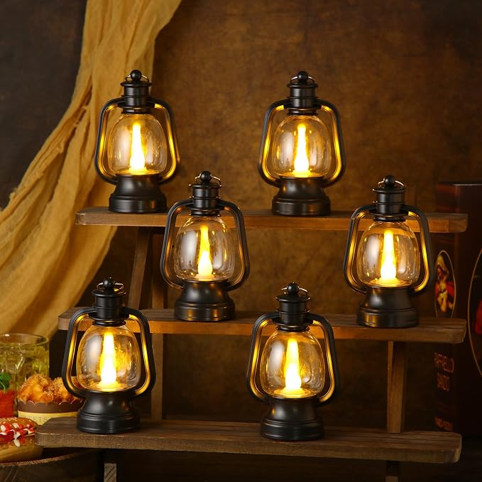 Ferraycle 6 Pcs Mini Lanterns 6 Inch Black Lamp Table Decor | Western Cowboy - Image 2