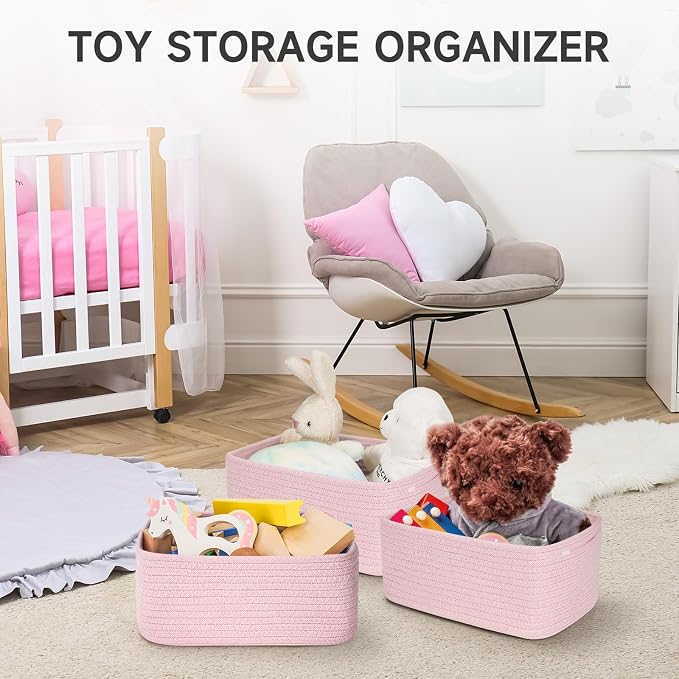 3 Pack Small Storage Baskets for Organizing, 11.8×7.8×5.1", Mixed Pink | Woven - Image 4