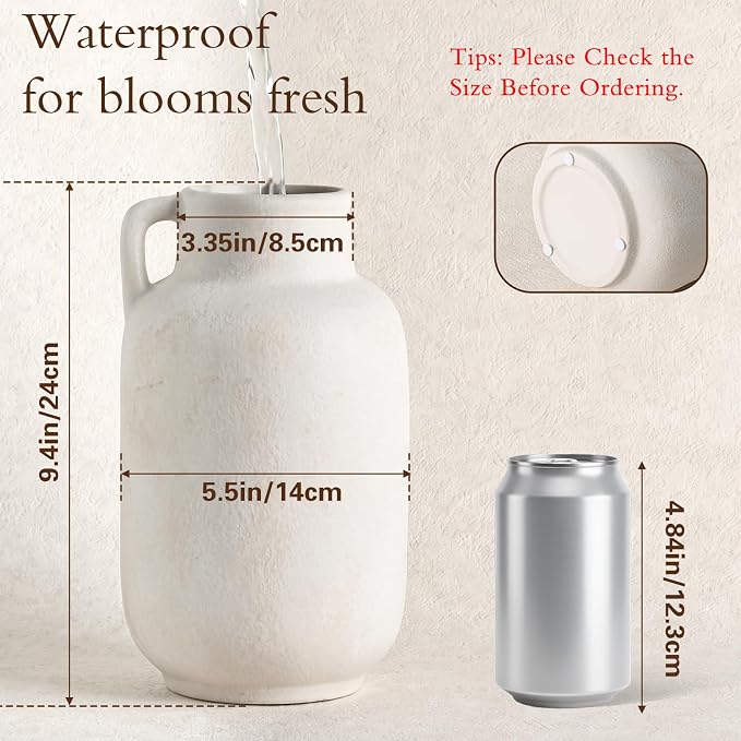 Ceramic Flower Vase, 9.3in Farmhouse Table Rustic Vases, Small Flower - Image 2