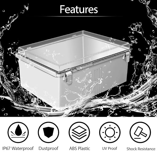 Electrical Box, IP67 Waterproof Hinged Clear Cover Stainless Steel Latch - Image 3