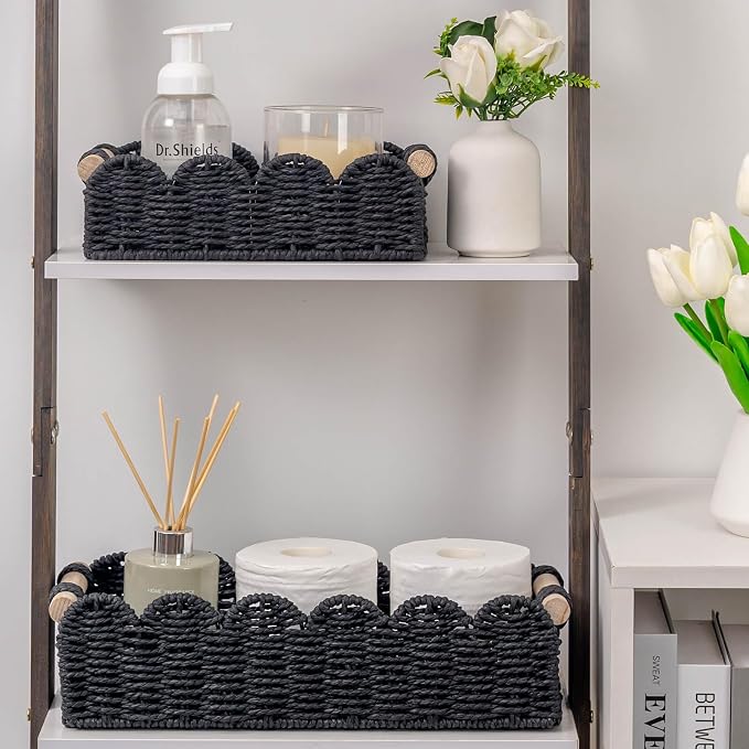 CubesLand Scalloped Toilet Paper Storage Basket W/Handle - Image 7