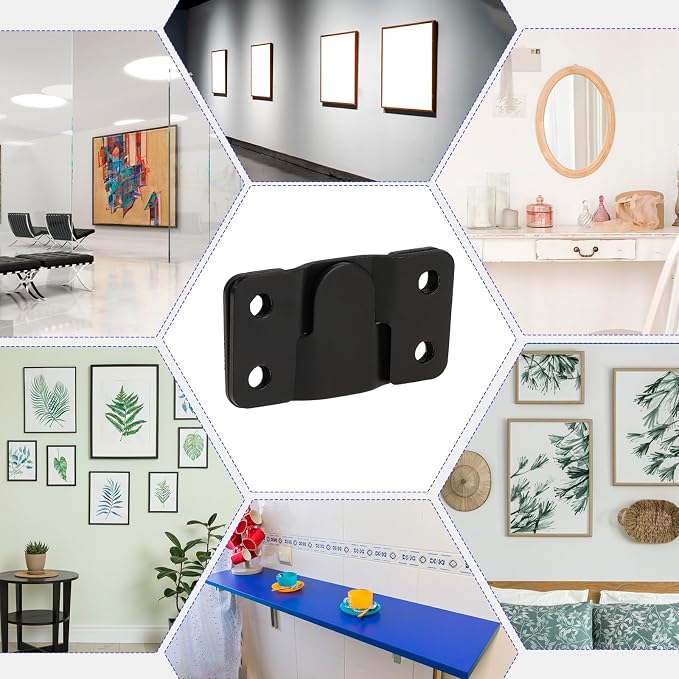 4 Pairs Interlocking Flush Mount Bracket Picture Hanging Hooks Black Stainless - Image 5