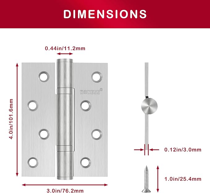 4 Pack RONESS Stainless Steel Hinge, Heavy Duty, Long-Lasting, Smooth and Quiet - Image 3