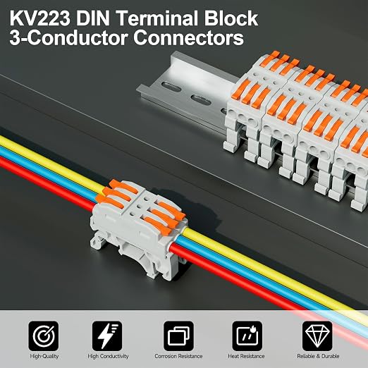 5Pcs DIN Terminal Blocks, 3 Conductor Splicing Connectors | 3 Conductor Compact - Image 2