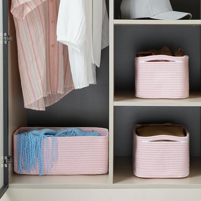 3 Pack Storage Baskets for Organizing, 13.7×9.5×6.3", Mixed Pink | Woven - Image 2
