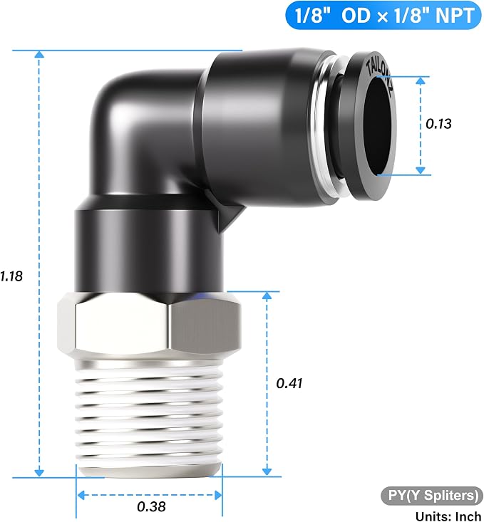 TAILONZ 1/8" x 1/8" NPT Push to Connect Elbow Fitting 10pcs | Copper&Plastic - Image 2