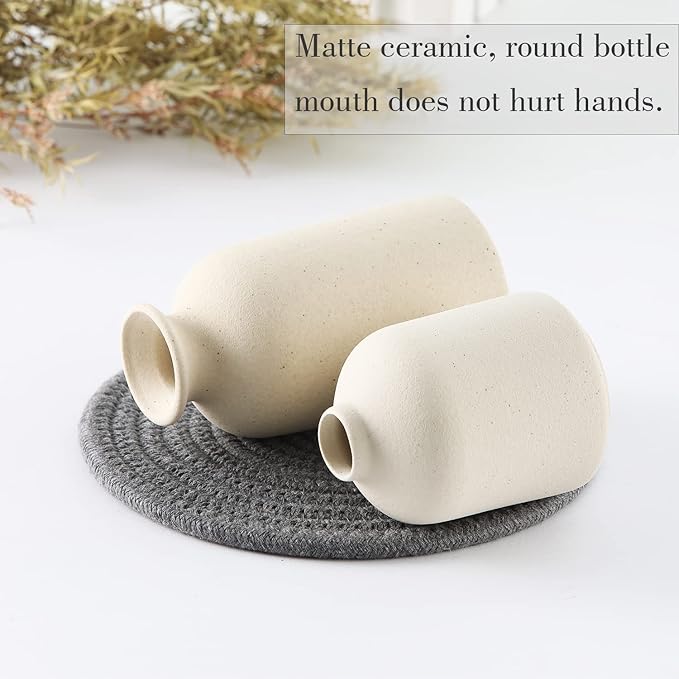 CEMABT Beige Ceramic vase Set-3 Small Flower vases - Image 5