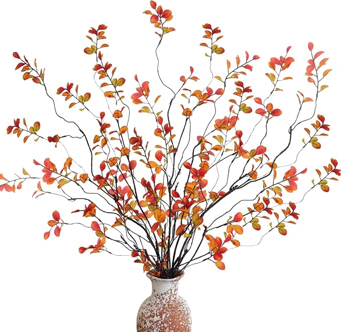 8 Pcs Fall Stems Artificial Ficus Branches, 47.2 Inch Faux Eucalyptus Stems by Cherica