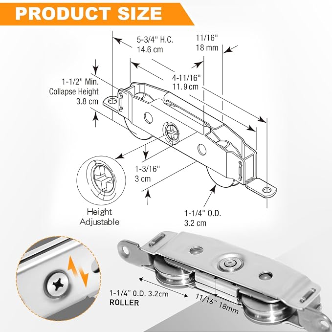 2 Pcs Sliding Patio Door Roller Stainless Steel Sliding Door Wheels | - Image 4