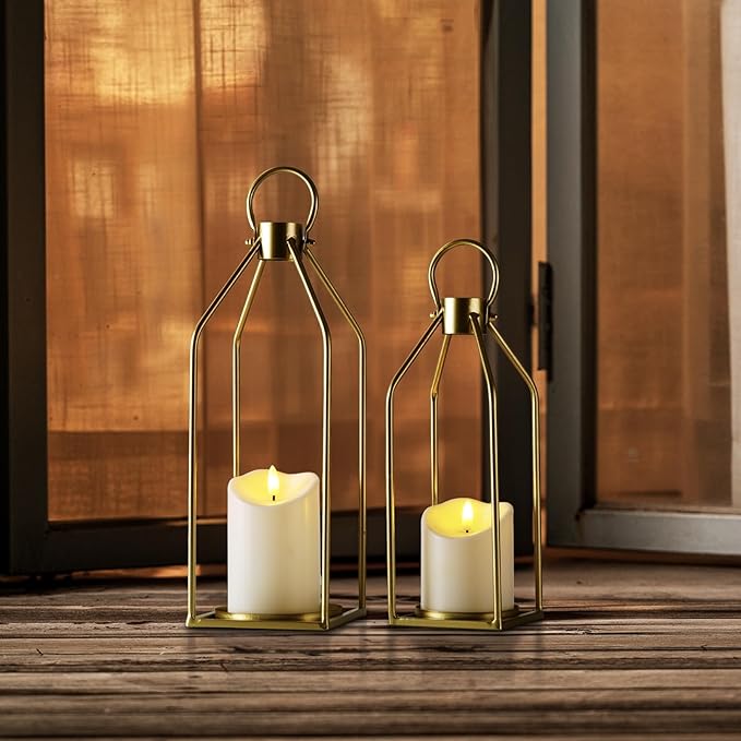 Homemory Modern Farmhouse Gold Metal Lanterns 2PCS - Image 5