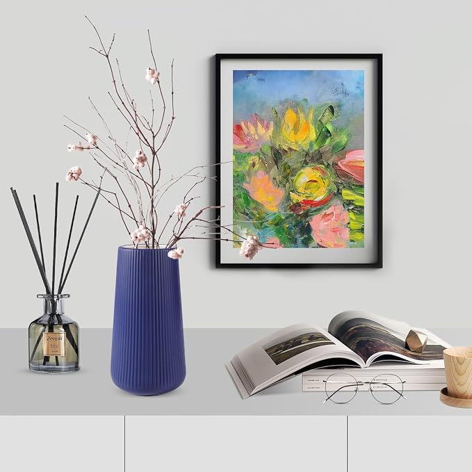 Navy Blue Ceramic Vase, GUKJOB Small Cute Flower Vase - Image 3