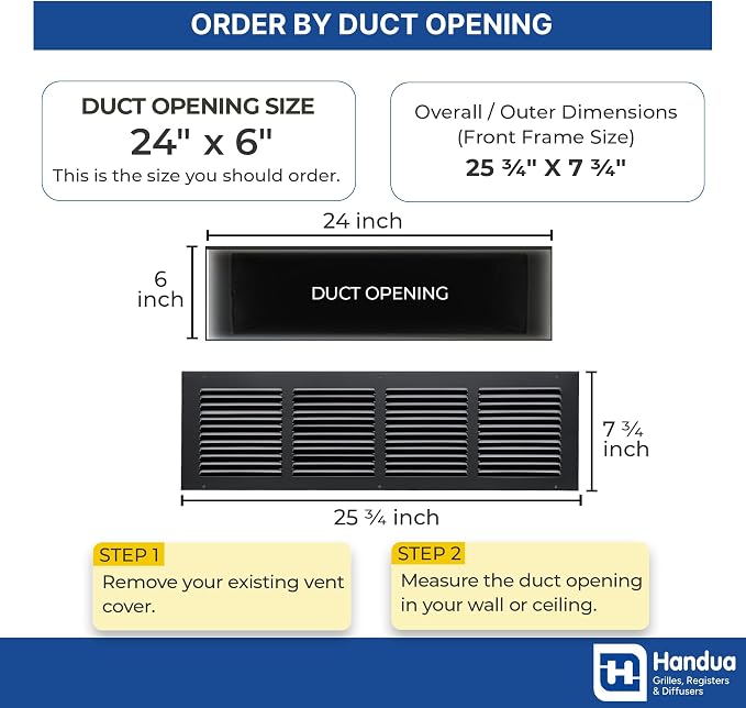 Fits 24x6 Duct Opening | Steel Return Air Grille by Handua | Vent Cover Grill - Image 2