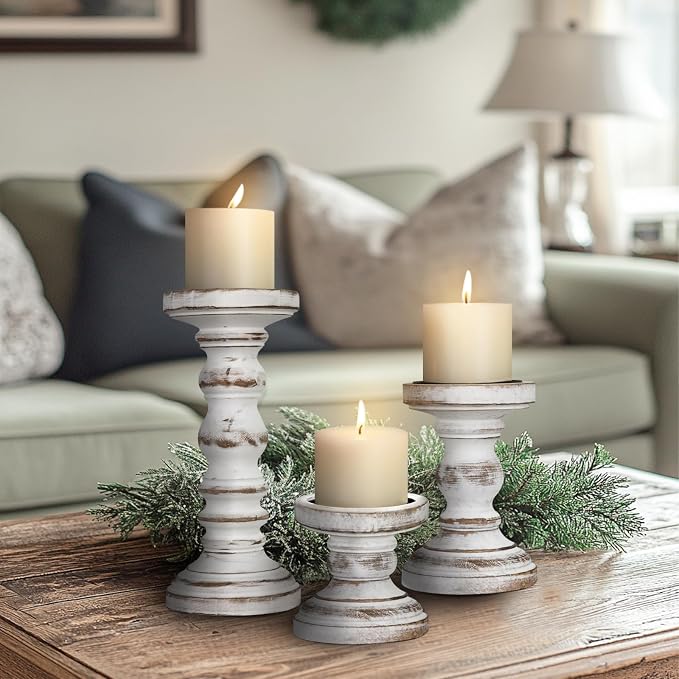 Candle Holder for Pillar Candle Set of 3, Farmhouse Wood Candle Holder - Image 6
