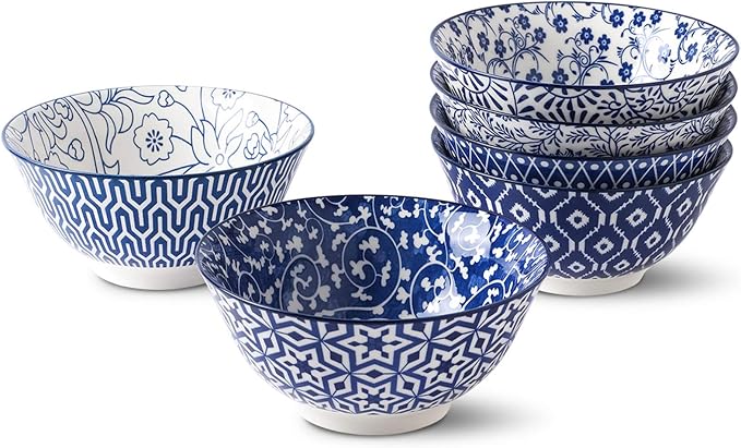 Selamica Blue and White Porcelain 20oz Cereal Bowl Set by Selamica
