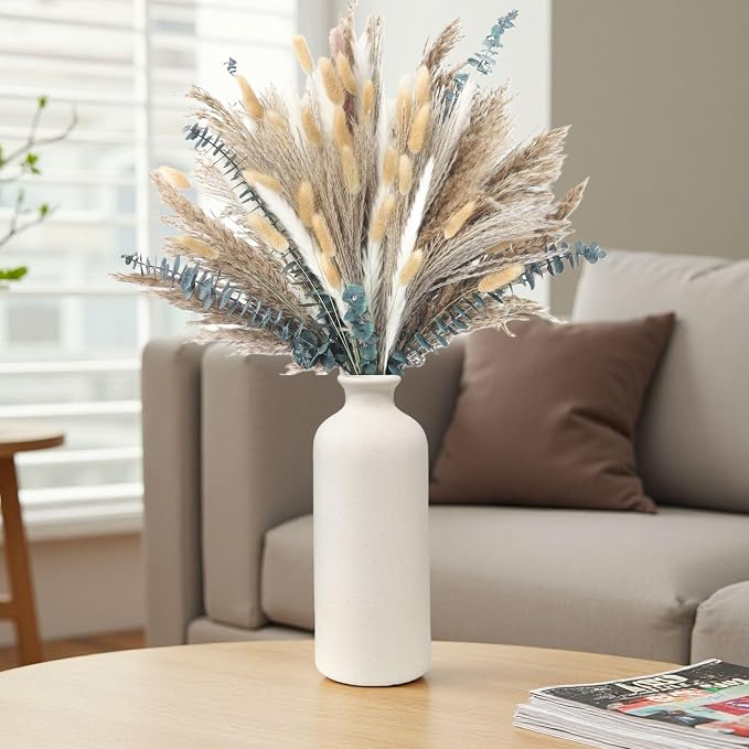 Small Beige Ceramic Vase Set of 3, Modern Boho Farmhouse Flowers Vases | - Image 6
