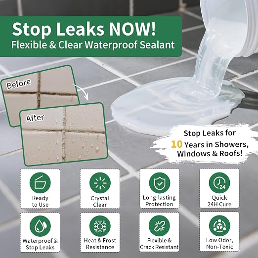 YKF 34oz Clear Transparent Waterproof Sealant, Water-Based Invisible Repairing - Image 5