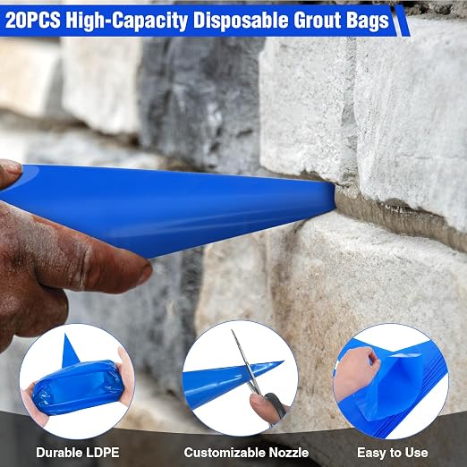 7-Size Brick Jointing Tools & 20 Pcs Masonry Mortar Grout Bags Kit | 4-Size - Image 5