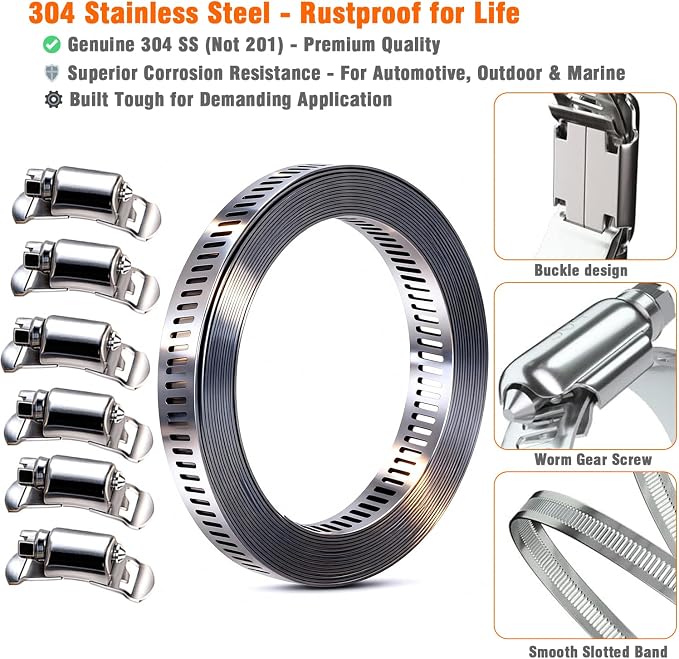 Hose Clamp Kit, 33 FT 304 Stainless Steel, Cut-to-Size - Image 3
