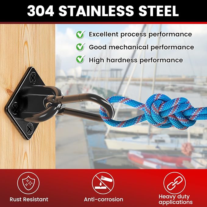 304 Stainless Steel Pad Eye Snap Hook, M6 Ceiling Hook 800Lb, Yoga Gym Equipment - Image 6