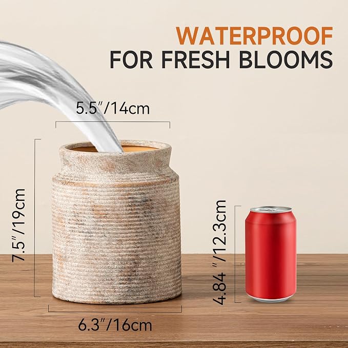 Ceramic Flower Vase 7.5 inch Farmhouse Rustic Vase - Image 3