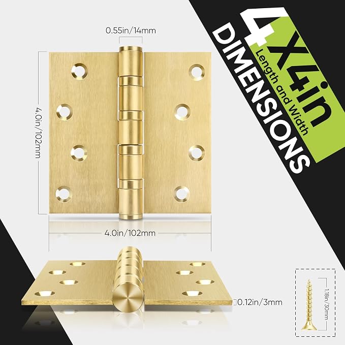 3 Pack Ball Bearing Door Hinges, 4in x 4in Door Hinges, Heavy Duty Stainless - Image 4